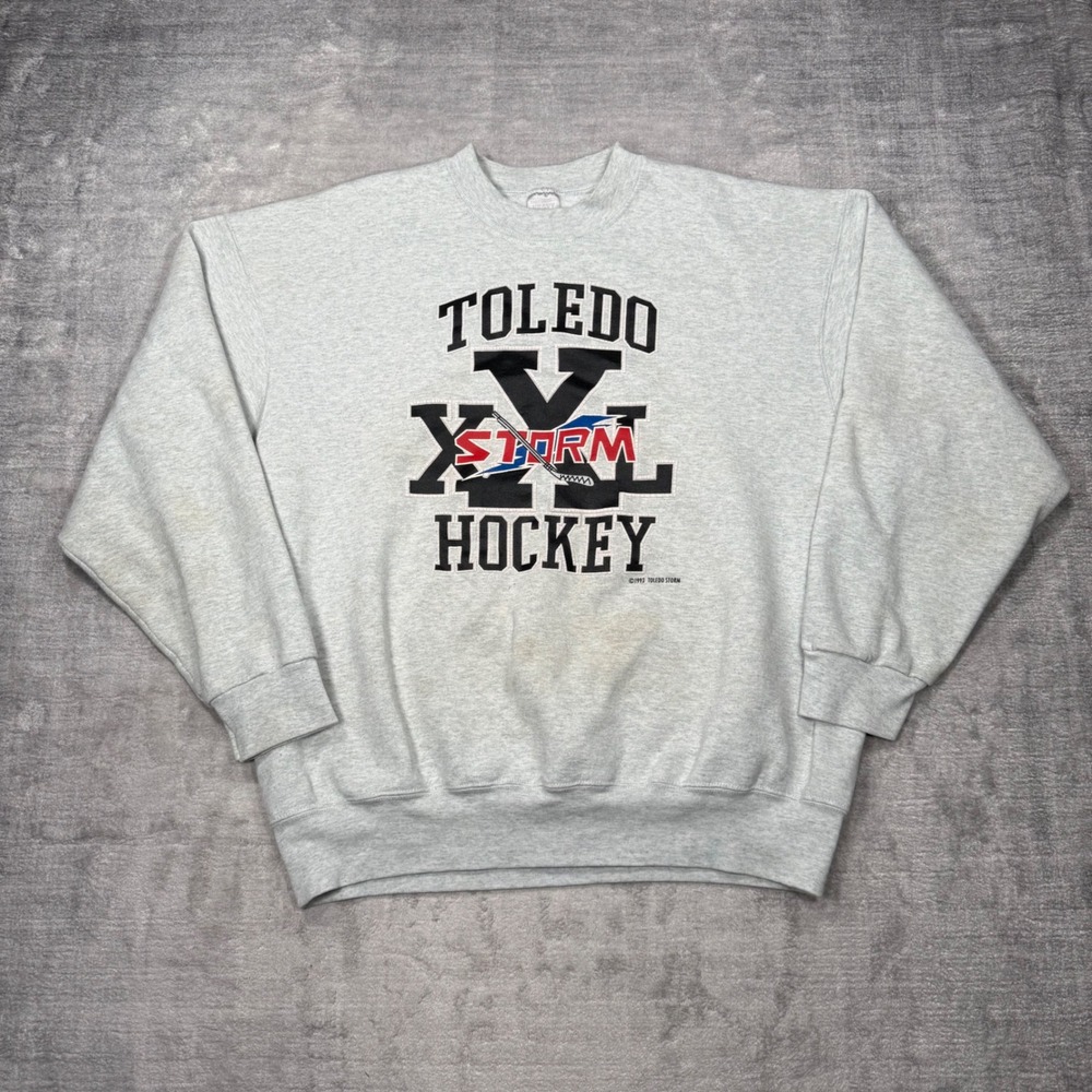 Toledo Storm Hockey Sweatshirt Mens 2XL Grey Vintage 1993 Crewneck ECHL